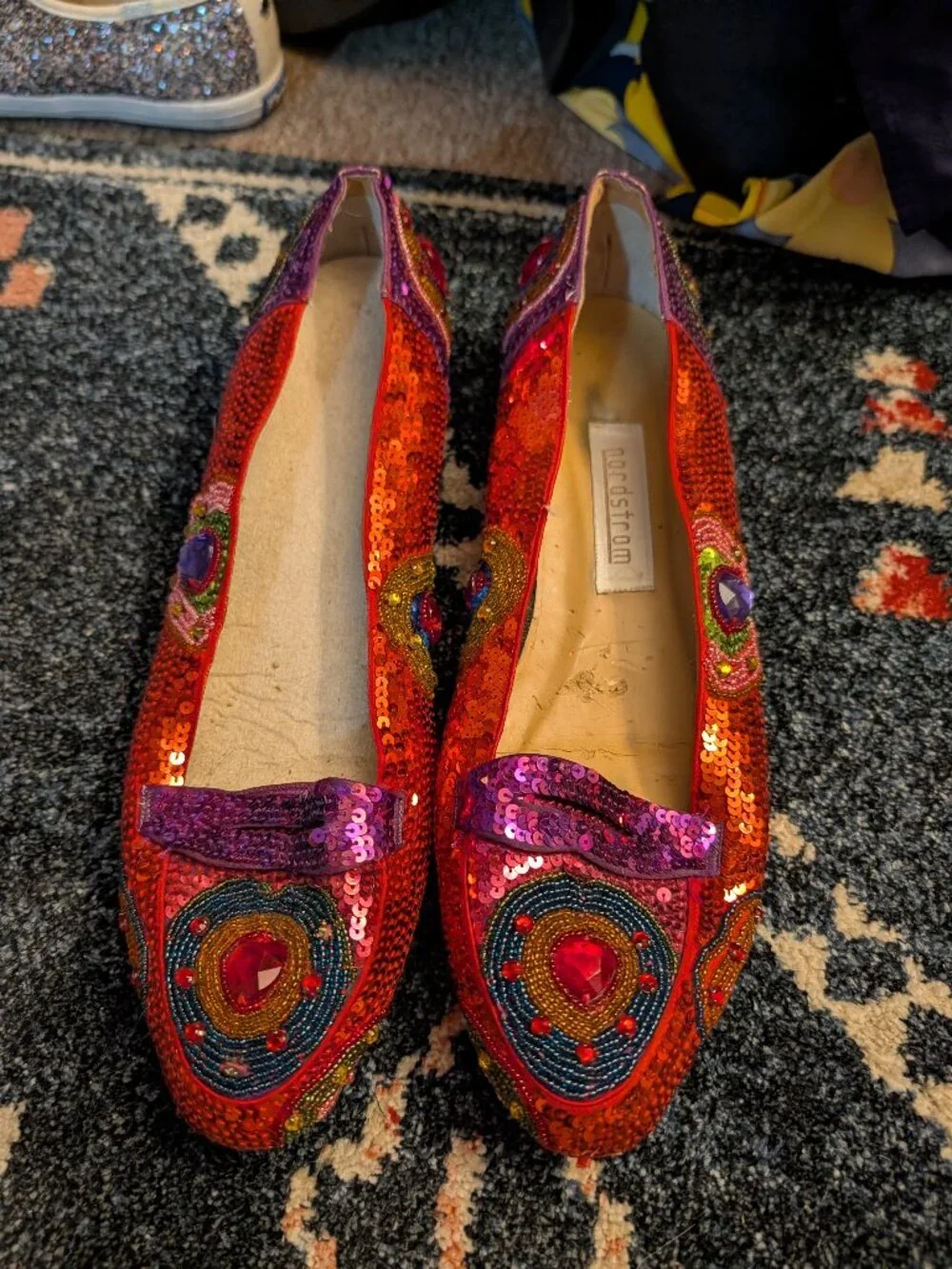 Nordstrom Made in Italy Sequin Beaded Jeweled Flats Women’s 12B Statement Shoes